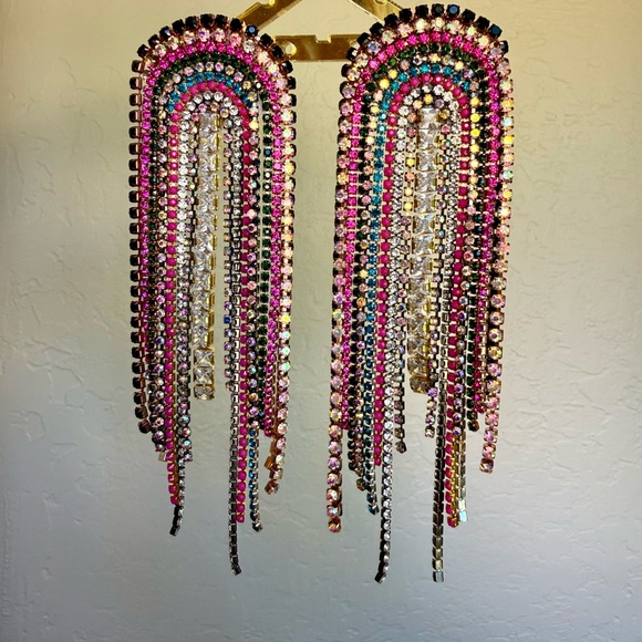 Colorful Rhinestone Statement Earrings - Picture 2 of 3